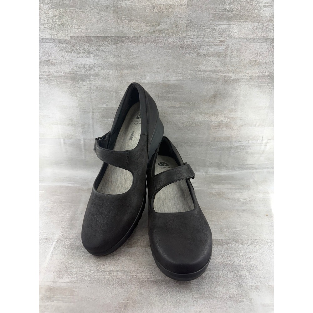 Clarks Cloudsteppers Sillian Tana Black Mary Jane Wedge Shoes Women Sz 9M